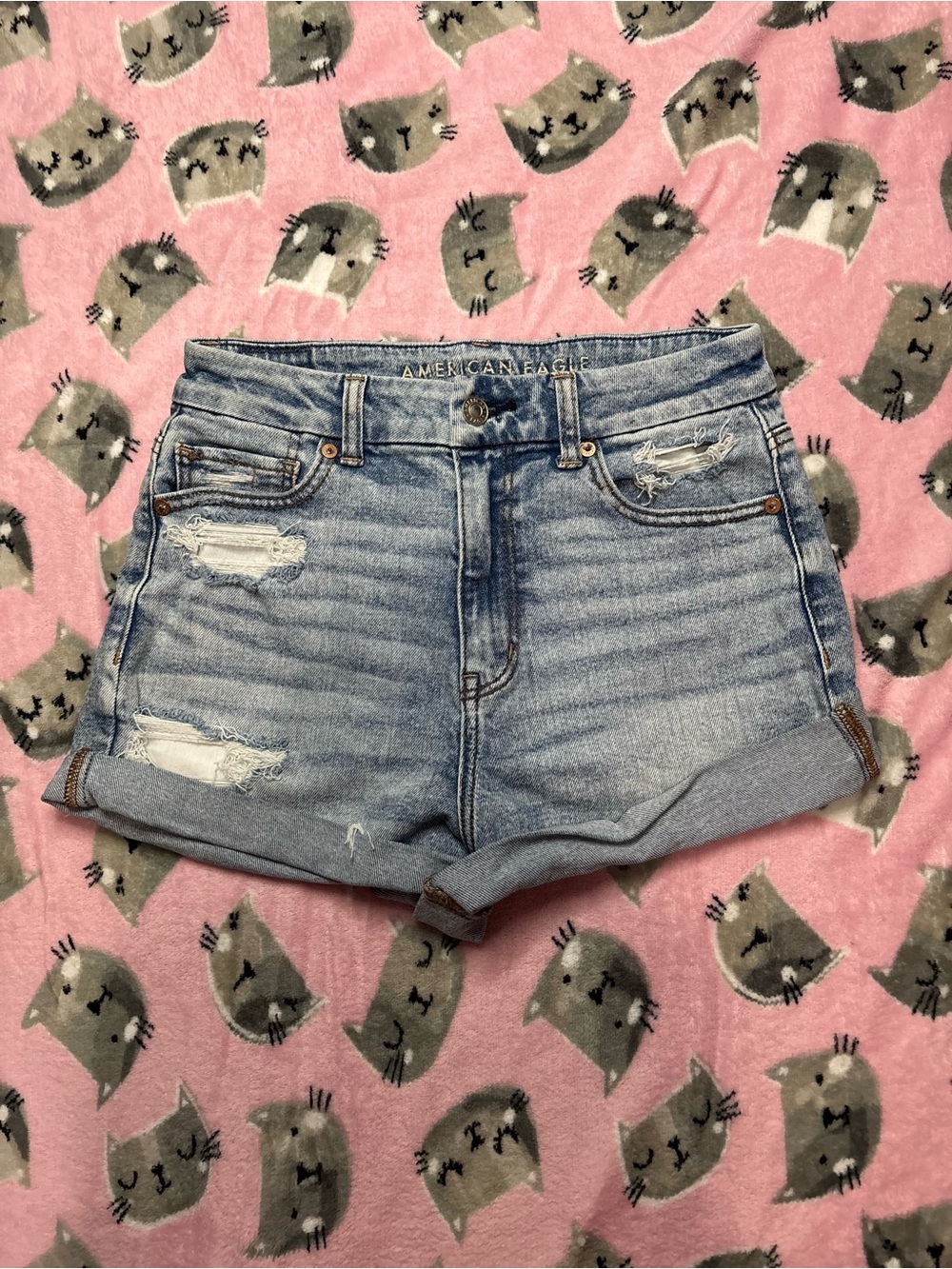 American Eagle High Rise Distressed Denim Shorts Size 6